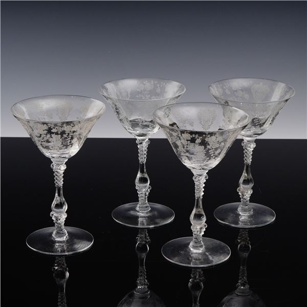 4pc Cambridge Rose Point Etched Crystal Cocktail Glasses