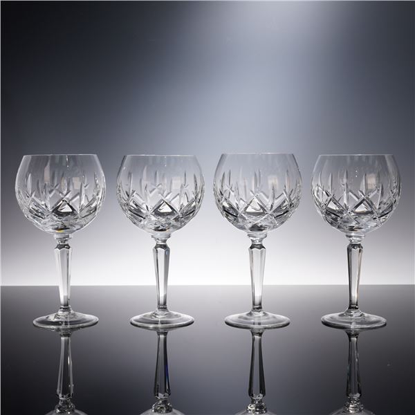 4pc Crosshatched Cut Crystal Balloon Wine Glasses
