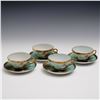 Image 1 : 8pc Japanese Porcelain Jeweled Cups and Saucers with Flying Geese