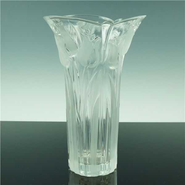 Clear Glass Vase with Tulip Pattern Relief