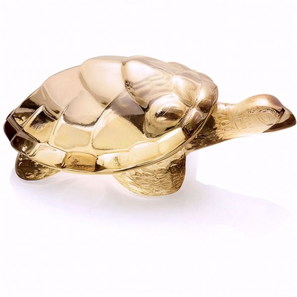Lalique Crystal Figurine, Caroline Turtle Gold, Sealed Box