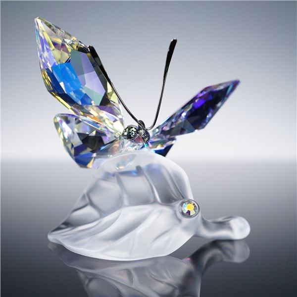 Swarovski Crystal Figurines, Sparkling Butterfly On Leaf