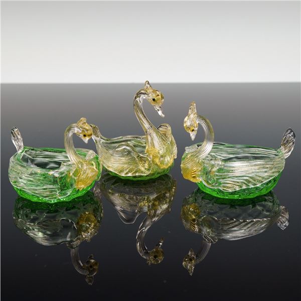 3pc Murano-Style Art Glass Swan Salt Cellars