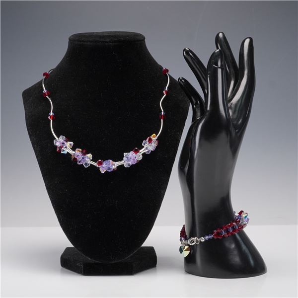Crystal Bead Necklace and Bracelet Set, Elegant Matching Jewelry