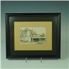 Image 1 : Original Ink and Watercolor, Village Scene, Signed