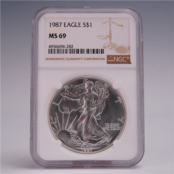1987 American Silver Eagle One Dollar Coin NGC Graded MS 69