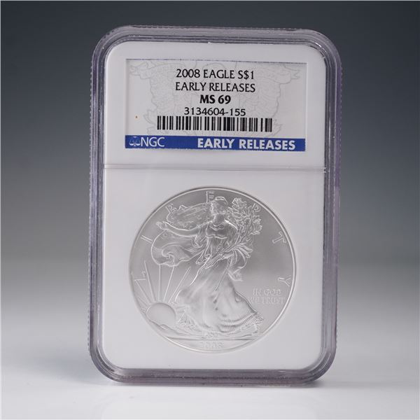 2008 American Silver Eagle Type 1 Dollar NGC Graded MS 69 Early Releases