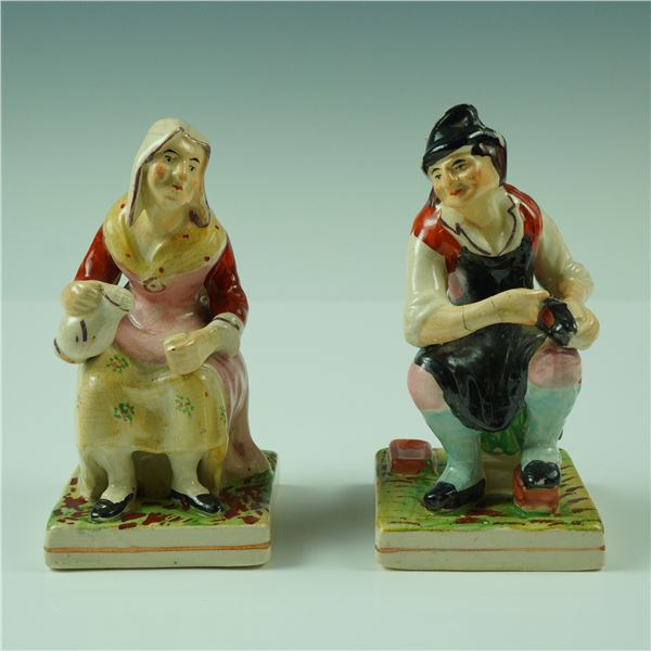 2pc Antique Staffordshire Pottery Figures