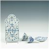 Image 1 : 4pc Blue and White Porcelain Cheese Board, Funnels, and Strainer
