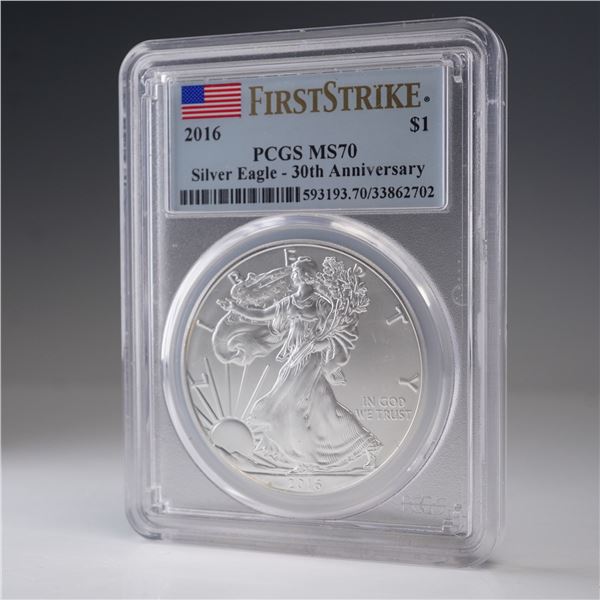2016 American Silver Eagle Type 1 Dollar 30th Anniversary PCGS Graded MS 70