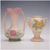 Image 2 : 5pc Hull Pottery Ceramic Vases and Candleholders, Open Rose