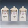 Image 2 : Ceramic Kitchen Canisters, Hand-Painted Floral Motif, Labeled