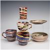 Image 1 : 6pc Desert Sands Pottery Swirlware Set- Cups, Saucer, Glass & Ashtray