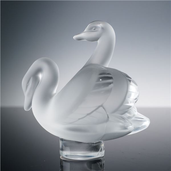 Lalique Crystal Figurine, Double Swan