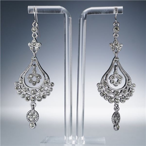 Pair of Crystal Silver Tone Chandelier Earrings