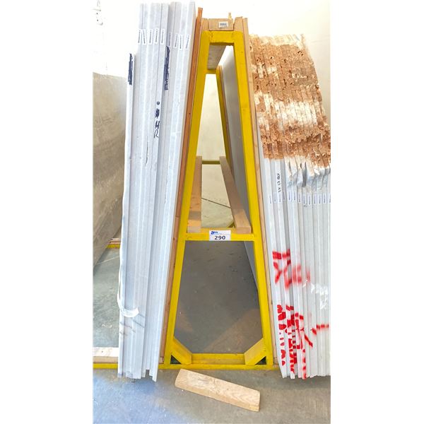 YELLOW METAL A-FRAME MATERIAL STORAGE RACK - 60" ACROSS X 60" WIDE AT BASE X 64 1/2" WIDE