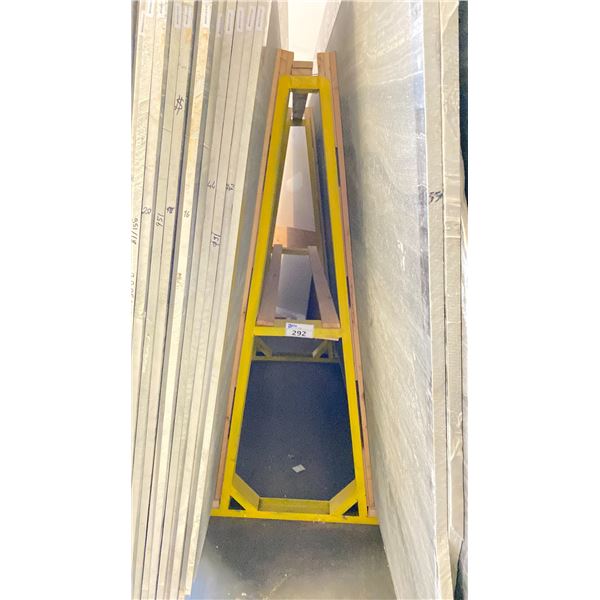 YELLOW METAL A-FRAME MATERIAL STORAGE RACK - 60" ACROSS X 60" WIDE AT BASE X 64 1/2" WIDE