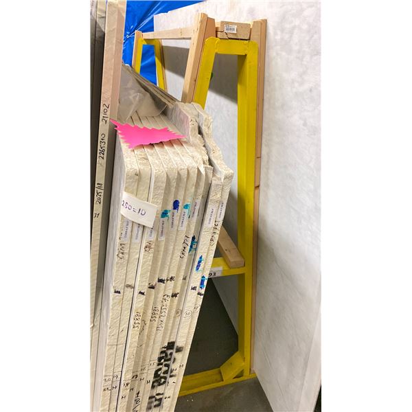YELLOW METAL A-FRAME MATERIAL STORAGE RACK - 60" ACROSS X 60" WIDE AT BASE X 64 1/2" WIDE