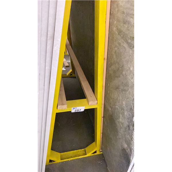 YELLOW METAL A-FRAME MATERIAL STORAGE RACK - 60" ACROSS X 60" WIDE AT BASE X 64 1/2" WIDE