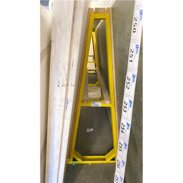 YELLOW METAL A-FRAME MATERIAL STORAGE RACK - 60" ACROSS X 60" WIDE AT BASE X 64 1/2" WIDE