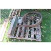 Image 1 : 3 Steel Wheels , 1 with Wood Spokes , 30'' Largest Diameter 