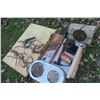 Image 1 : Vintage Hot Plate, Heater, Tire Pump, Horse Bridles 
