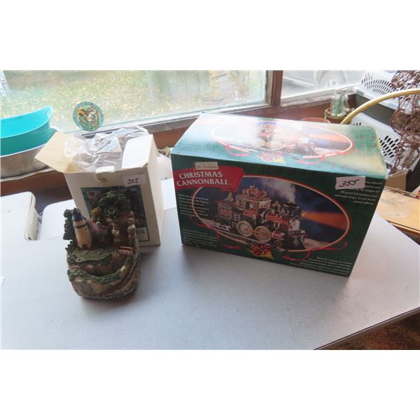 Christmas Train and Light House Figurine