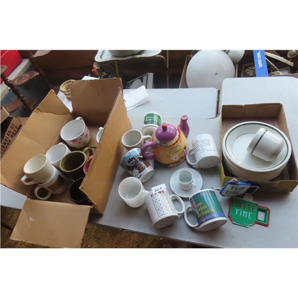 Hotelware Teapot, Coffee Cups, Bowls. Modern cups with Slogans