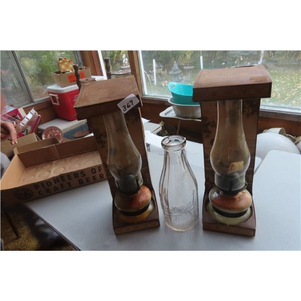 2 Coal Oil Lamp and a Crescent Milk Bottle