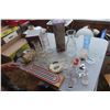 Image 1 : Glassware, shot glasses, lighter, decanter. Candy Decanter. Cribage Board, Texas Mickey Pump