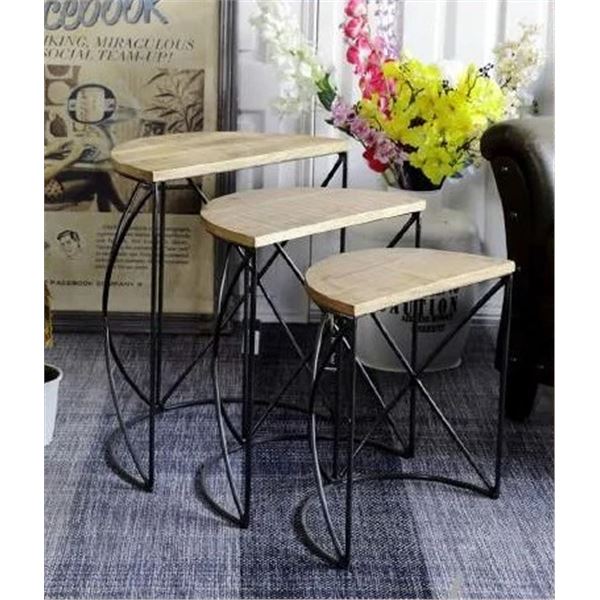 Reclaimed Wood Half Round Nesting Coffee Table, L:, Last Ch