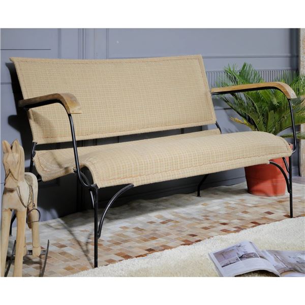 Long Metal Frame Rattan Bench,