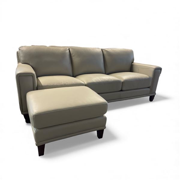 Prospera Home Haywood Modern Top Grain Leather Sofa w/Ottoman Retail $ 3,200