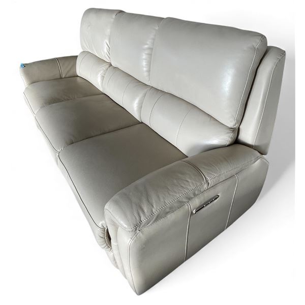 Prospera Home Seymour Top Grain Leather Recliner Sofa Retail $3,500 (Right Side Has Minor Scratches)