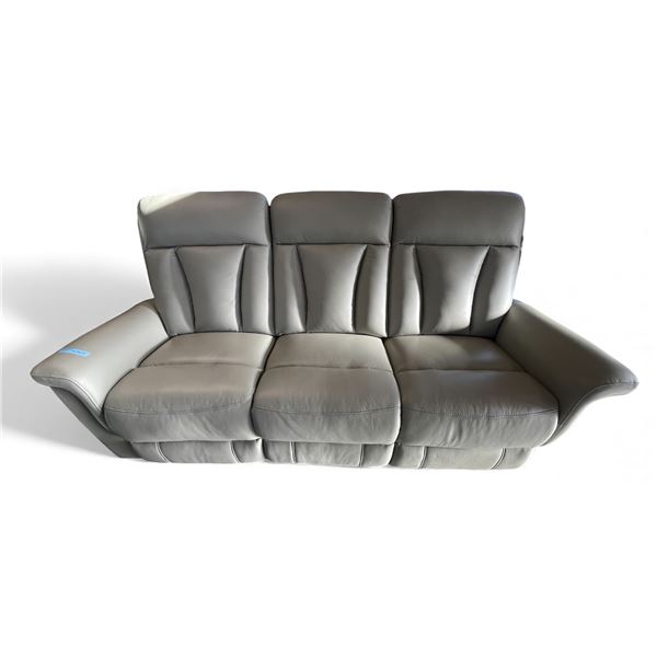 Prospera Home Light Grey Leather Triple-Seat Power Reclining Sofa