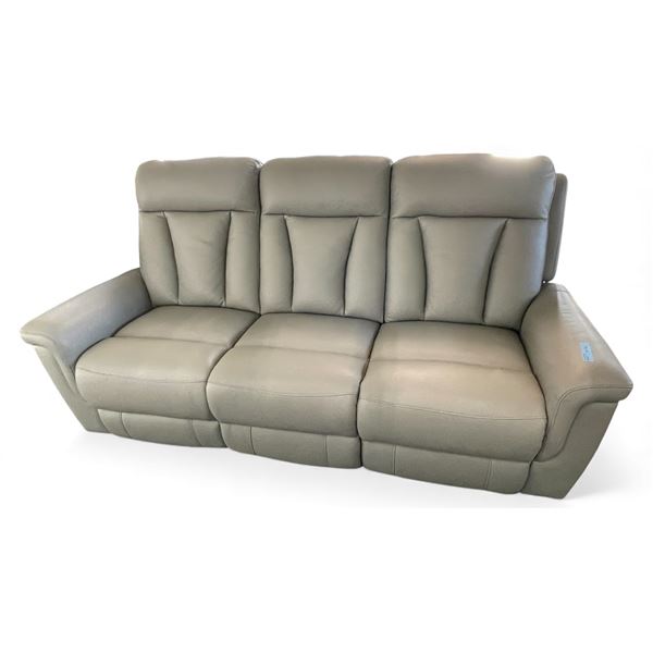 Prospera Home Grey Leather Triple-Seat Power Reclining Sofa