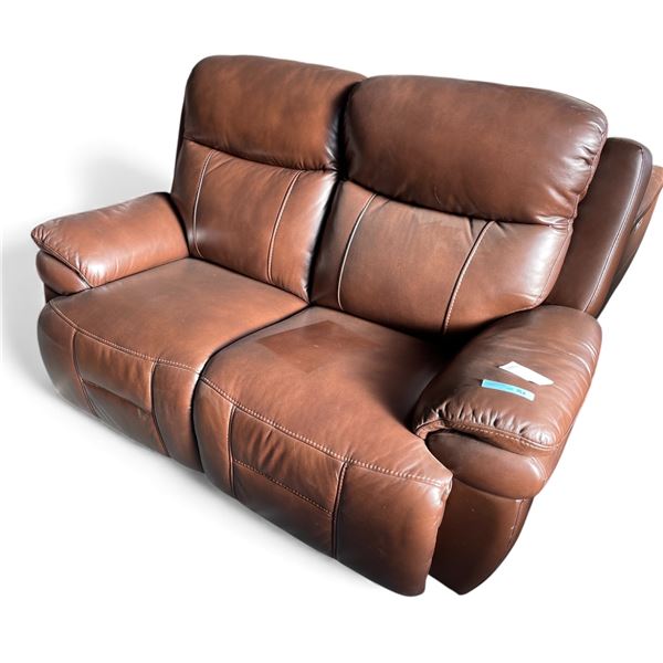 Prospera Home Top Grain Genuine Leather Loveseat Power Recliner Retail $3000