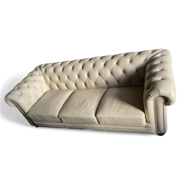 Prospera Home Cream Leather Chesterfield Sofa