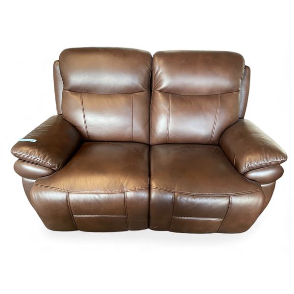 Prospera Home Brown Leather Double Seater Powered Reclining Sofa