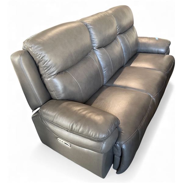 Prospera Home Dark Grey Leather Triple-Seat Power Reclining Sofa