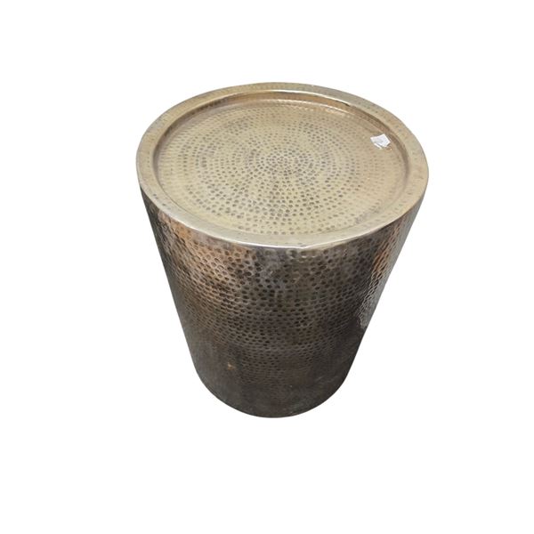 Hammered Metal Drum Accent Table