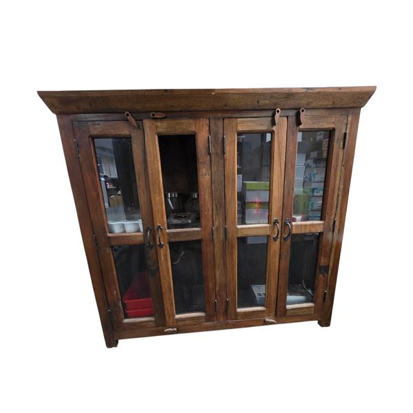 Rustic Wood Glass-Door Storage Cabinet