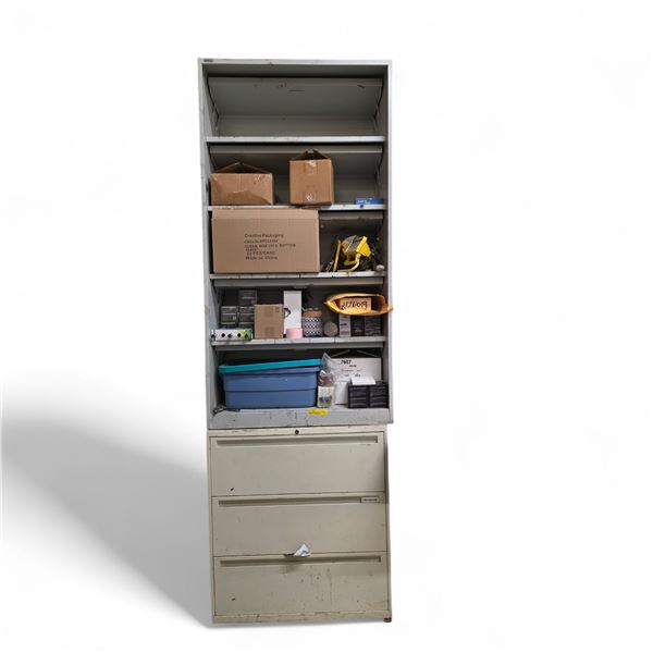 Tall Metal Office Storage Shelf with 2-Drawer Lateral File Cabinet  & Desk
