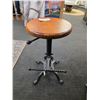 Image 2 : Set of 3 Industrial Bar Stools - Leather Saddle-Top, Baseball-Stitch Top & Wood/Metal Adjustable Sto