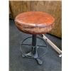 Image 3 : Set of 3 Industrial Bar Stools - Leather Saddle-Top, Baseball-Stitch Top & Wood/Metal Adjustable Sto