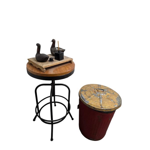 Industrial Round Wood & Metal Side Table