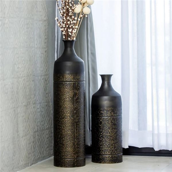 BNIB Mels Metal Vase, Black & Gold, Set of 2, 25