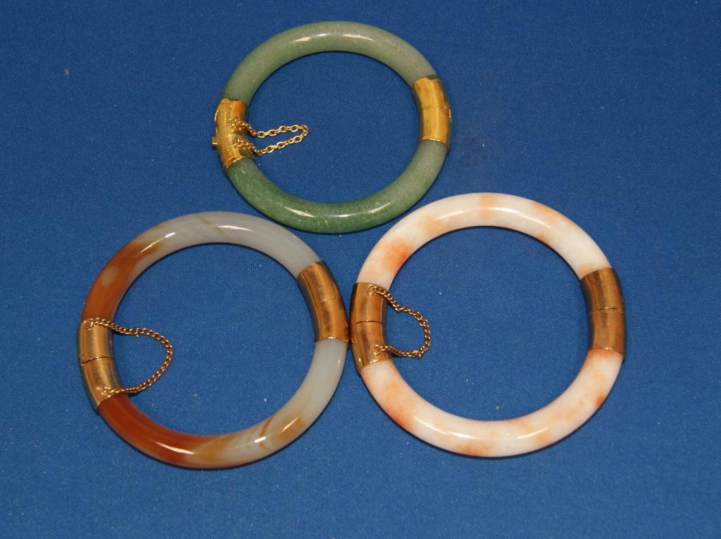Green Jade , Brown Jade & Orange Jade Bangle Brace