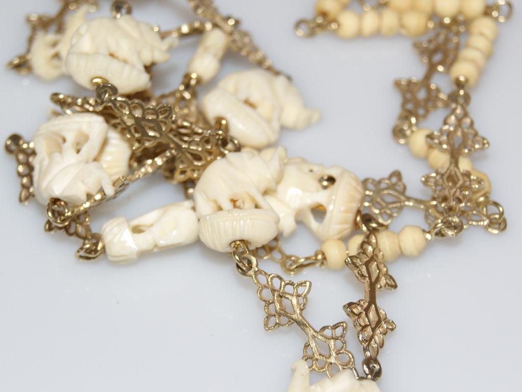 Vintage 14k Gold & Ivory Elephant Chain & Pendant