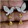 Image 2 : BEAUTIFUL BUTTERFLY CITRINE EARRINGS IN 14K WHITE PLATED GOLD OVER 925 STERLING SILVER - APPRAISED R